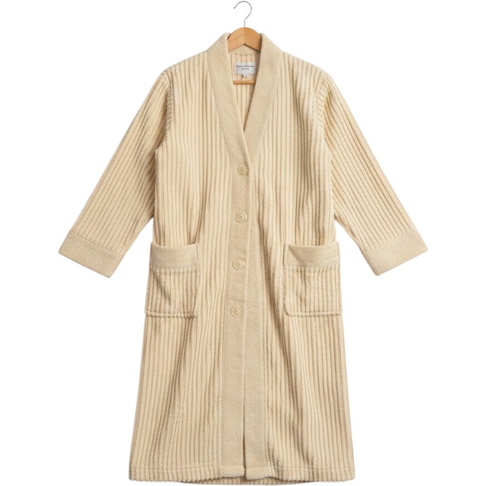 House of Chenille Loungewear Cream Ribbed Button Front Robe Housecoat Small
